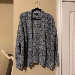 Chaps Open-Front Marled Blue & White Knit Cardigan